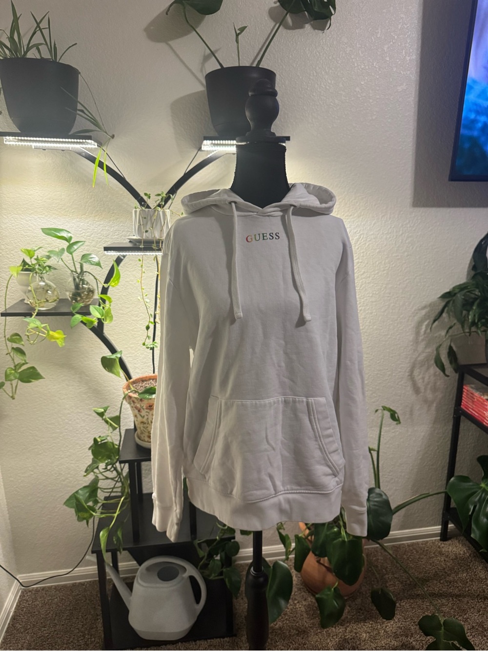 GUESS White Logo Crewneck Hoodie Unisex